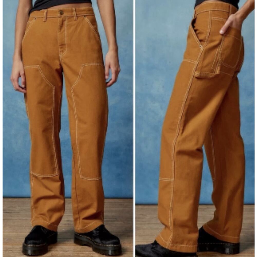 BDG Urban Outfitters Carpenter Pants 26 Mustard Brown Utility Straight Leg - Picture 3 of 9